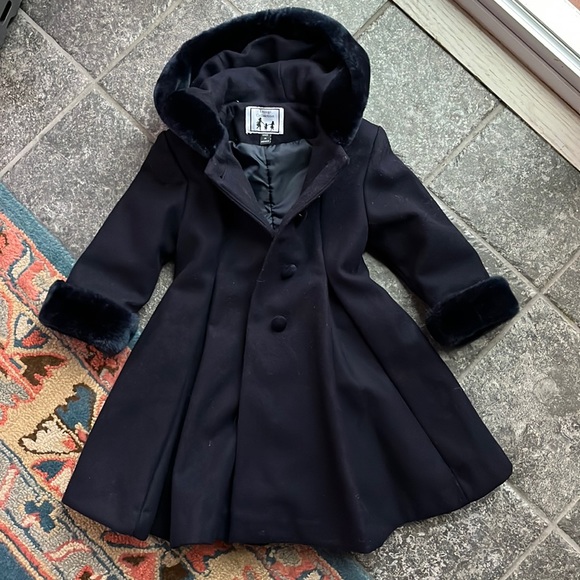 Trilogi Collection Girls Hooded Wool Coat with fur trim